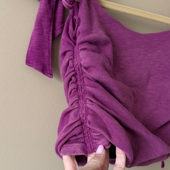 Free People XS Tie-Shoulder Ruched Tank Top in Magenta - Picture 6 of 6